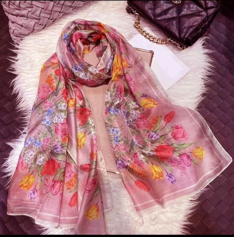 Scarf 100% Silk Paj Pink Red Yellow